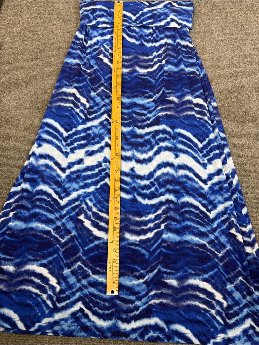Cynthia Rowley Fold Over Blue and White Wave-Print Maxi Skirt Sz L (B5) - Picture 5 of 9